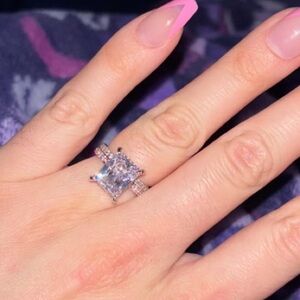 4CT Radiant Cut CZ Engagement Ring Statement Silver Tone Wedding Promise Ring
